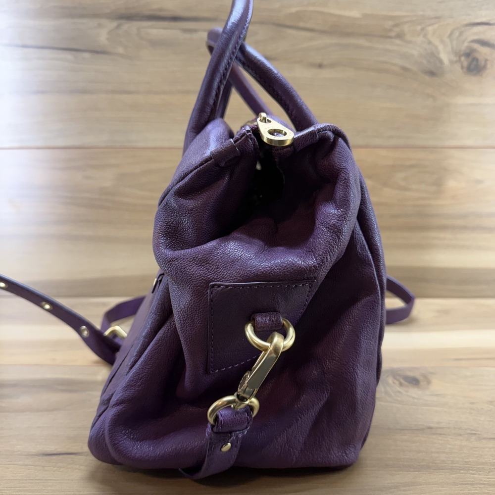Marc By Marc Jacobs Preppy Pearl Satchel Large Purple Leather Crossbody Zip Y2K - Picture 2 of 10